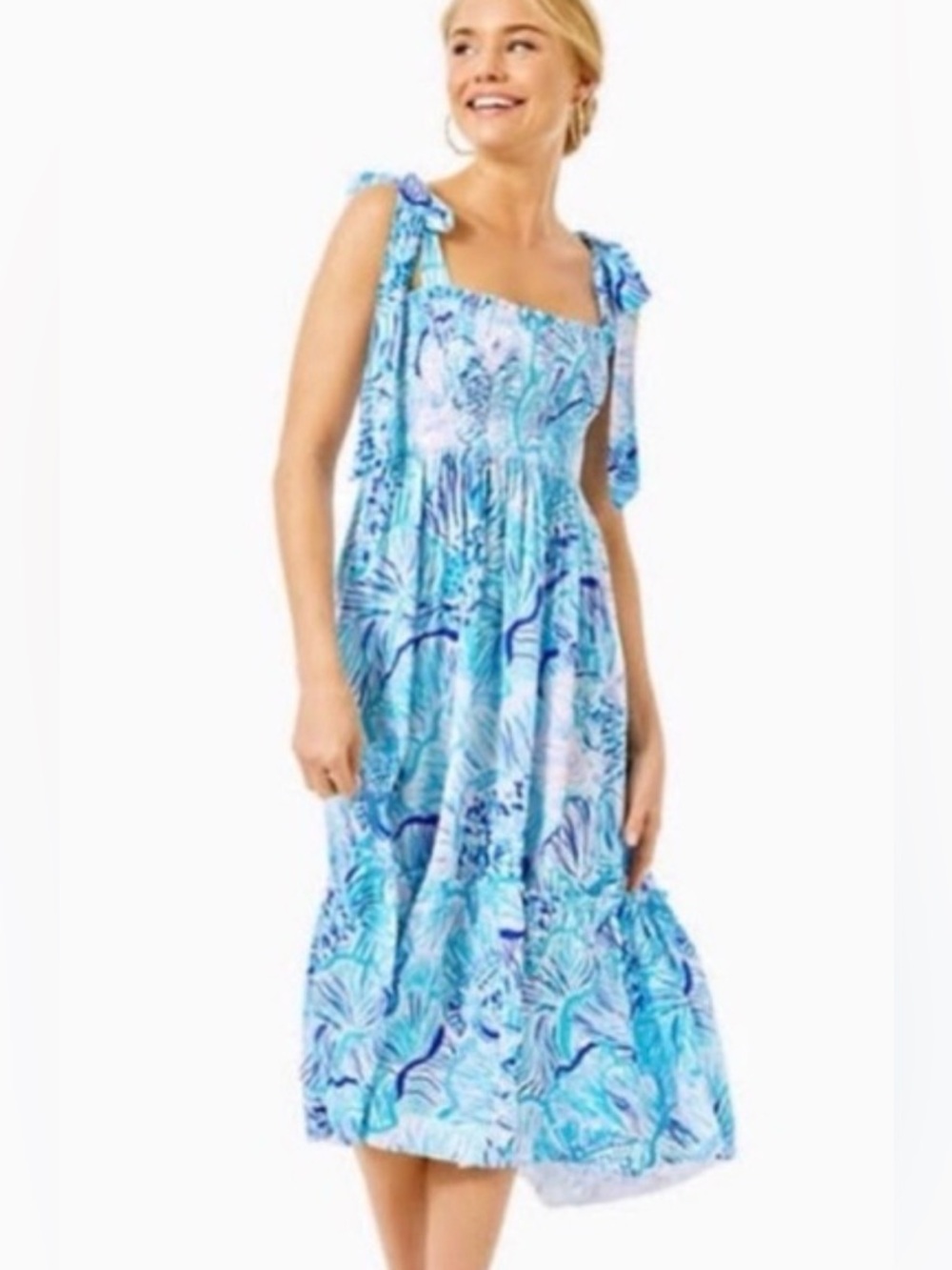 EUC Lilly Pulitzer Bermuda Blue Fishful Thinking Rivera midi dress